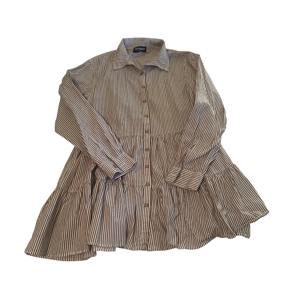 The Refinery Brown White Striped Tiered Babydoll Mini Dress Tunic Medium